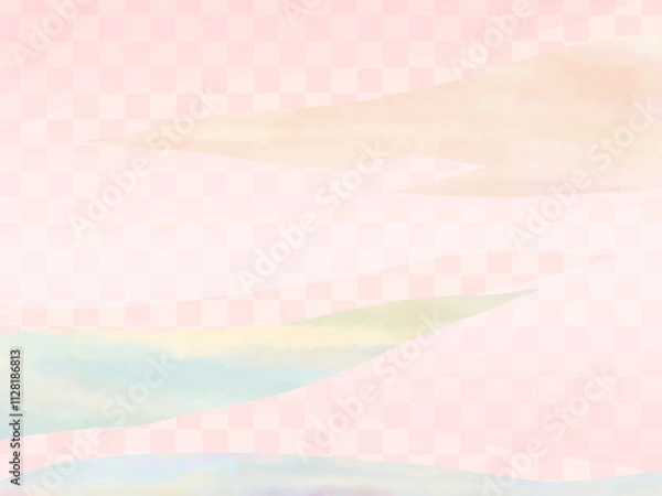 Obraz 桃色市松模様に霞雲が浮かぶ和風背景