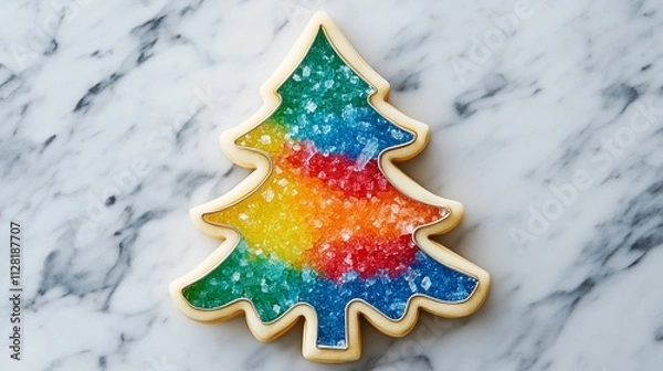 Obraz Rainbow sugar cookie in Christmas tree shape.