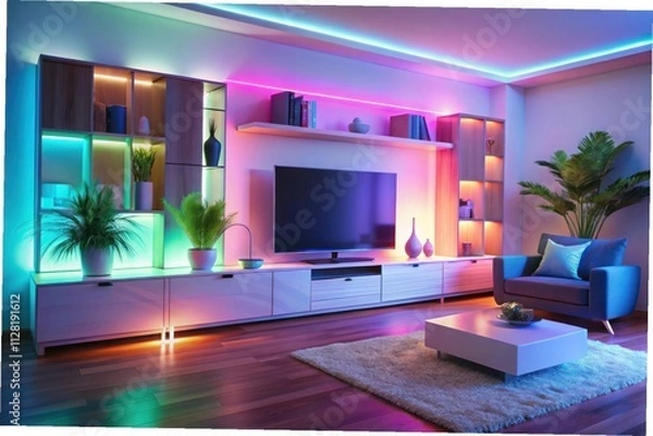 Fototapeta Modern Living Room with Colorful Lighting