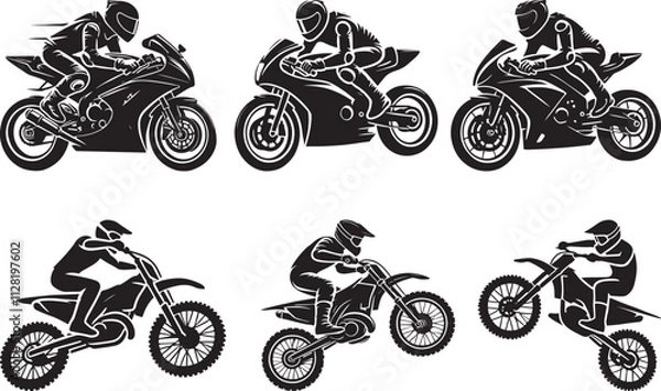 Fototapeta Biker in motion set silhouette vector illustration design