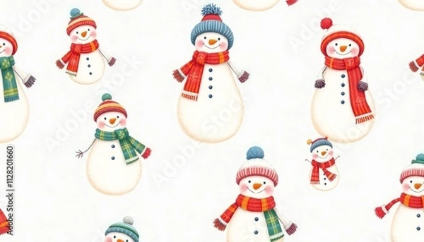Fototapeta snawman pattern. set of funny cartoon snowman or snowman set