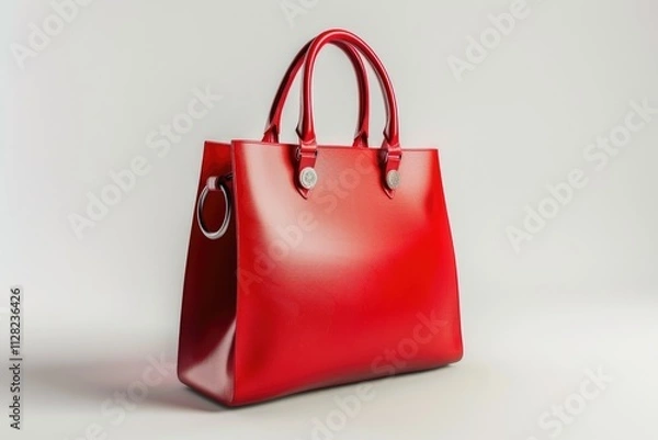 Fototapeta Red elegant female bag with two handles on white background isolated