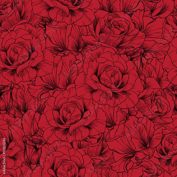 Fototapeta red roses vector seamless pattern 