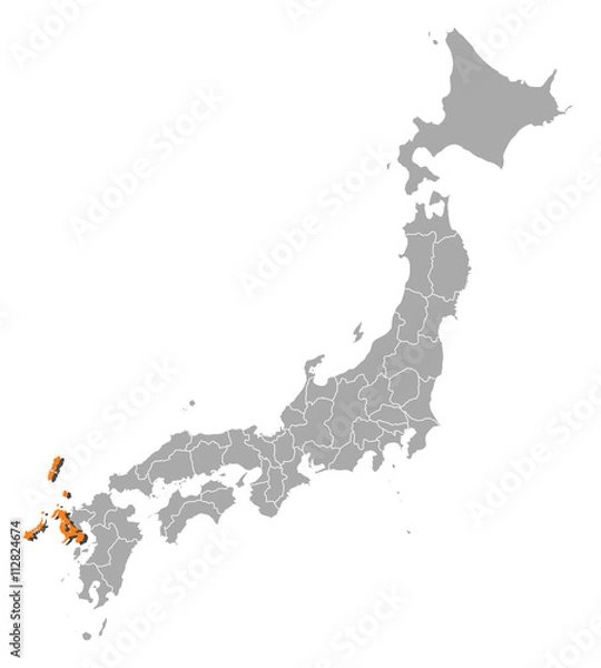 Obraz Map - Japan, Nagasaki