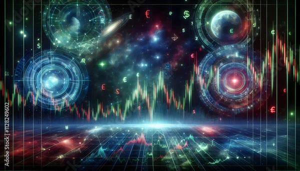 Obraz Bitcoin Crypto A futuristic Forex environment with multi-layered holographic currency analysis, vibrant green and r4