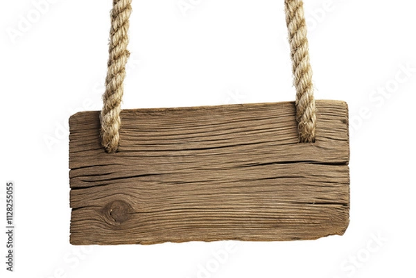 Fototapeta Generative AI of Vintage Wooden Sign Hanging on Ropes PNG with Clipping Path Cutout and Copy Space Concept for Rustic Home Decor, Countryside Signage Ideas, and Natural Textured Backgrounds