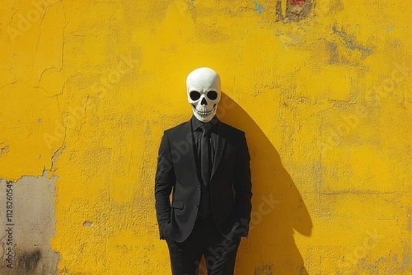 Obraz Man in a black suit with a white skull mask, a dramatic and mysterious portrait.