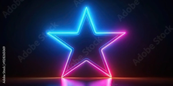 Fototapeta Star neon shape glowing in the dark for futuristic design , neon, star, shape, abstract, glowing, dark, vibrant