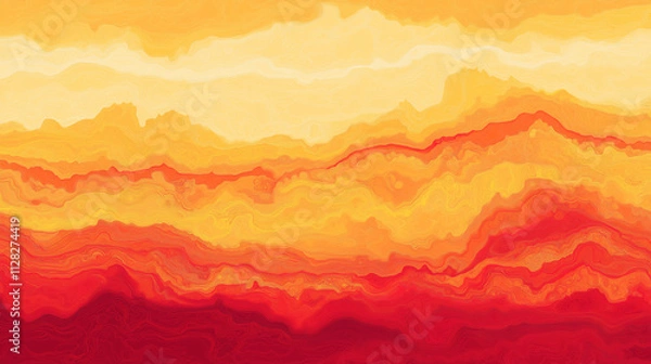 Fototapeta Abstract Topographic Map Art Fiery Orange and Red Hues. Generative Ai.