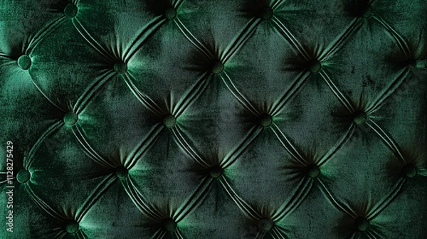 Obraz Luxurious Emerald Green Velvet Upholstery Button Tufted Texture. Generative Ai.