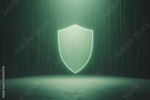 Fototapeta digital shield with glowing edges hovering in dark futuristic background filled with abstract data streams