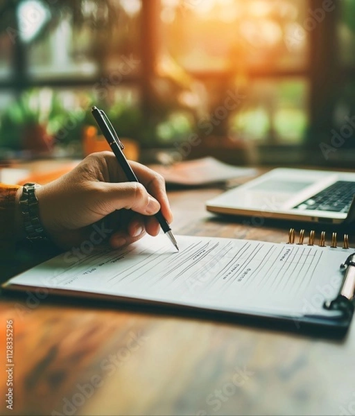Fototapeta Auditor using a checklist and laptop to conduct a tax compliance audit in an office