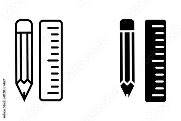 Fototapeta Pencil and ruler icon in trendy outline and black style design. Vector graphic illustration. Pencil and ruler icon for website design, app, logo, and ui. Vector file.