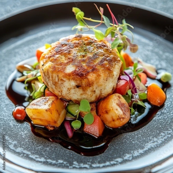 Obraz Healthy fishcake plated meal