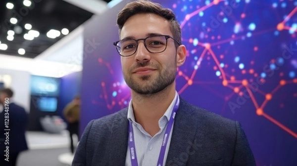 Fototapeta A blockchain technology reporter from Germany reporting on decentralized finance at a global blockchain summit