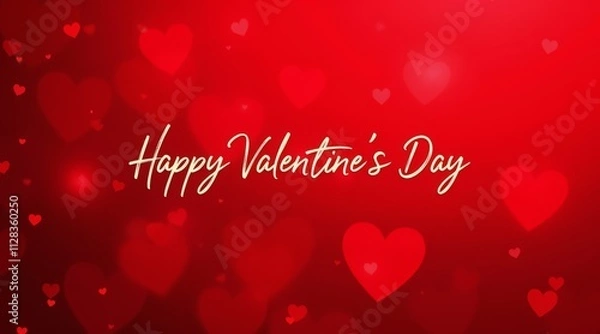 Fototapeta Romantic red background with "Happy Valentine's Day" text