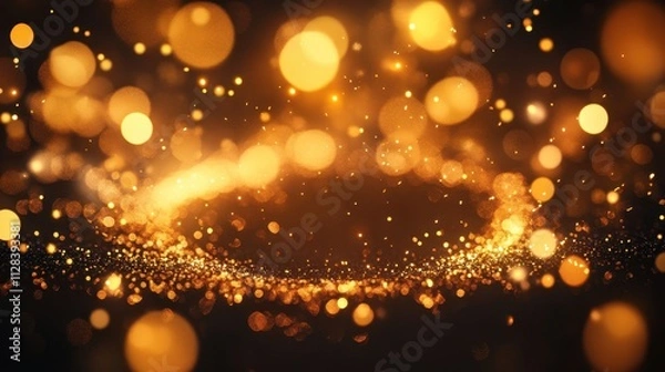 Fototapeta Golden glitter bokeh lights on dark background. Ideal for celebratory designs, adding sparkle and luxury to your projects.