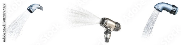 Fototapeta Water spray nozzle handle isolated on transparent background, Set of