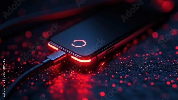Obraz battery charge smartphone with cable usb c energy charge red black color