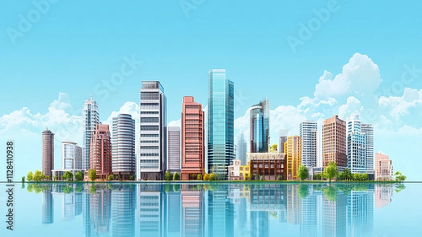 Fototapeta abstract modern showcasing a vibrant cityscape with modern architecture, abstract modern construction of cityscape with buildings, modern interior architectural various building.