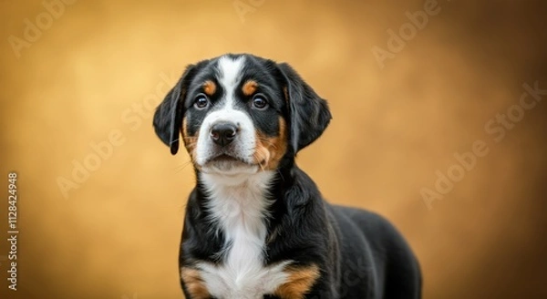 Obraz Adorable bernese mountain dog puppy against a warm brown background