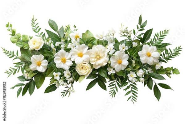 Obraz Elegant floral arrangement featuring white blooms and green foliage for decoration or event styling