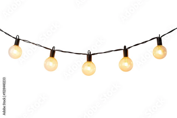 Fototapeta Glowing string lights hang against a neutral background, creating a warm and inviting atmosphere perfect for gatherings