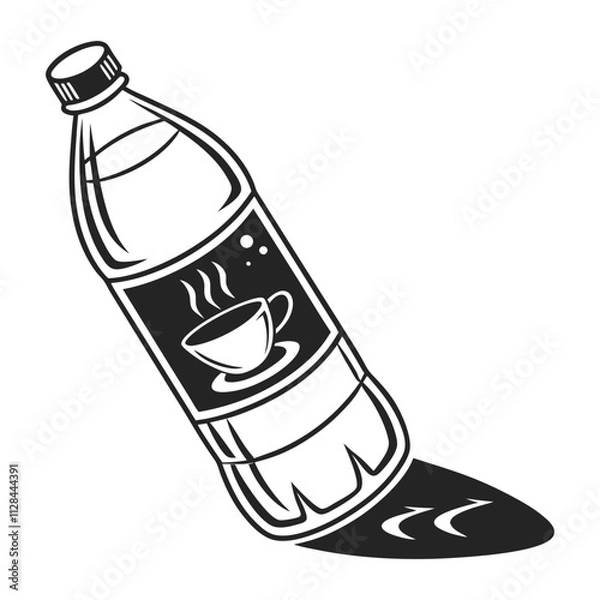 Fototapeta A vector illustration shows an isolated green glass bottle, possibly for wine or another liquid beverage, a celebration drink with a cork