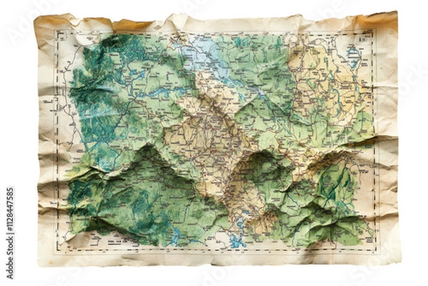 Obraz Vintage topographic map displaying intricate details of terrain features and waterways from the past century