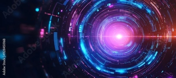Fototapeta Abstract futuristic technology background design with blue and purple circular shapes design, vector illustration design. Digital data, high-tech concept. Flat design,



