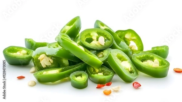 Obraz Chopped Green Chilli isolated in white background