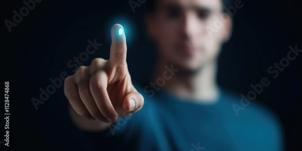 Obraz This image portrays a focused individual pointing with futuristic light effects, symbolizing innovation and technology in an engaging and thought-provoking manner.