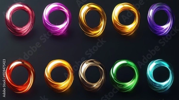 Fototapeta A collection of colorful, intertwined rings displayed on a dark background.