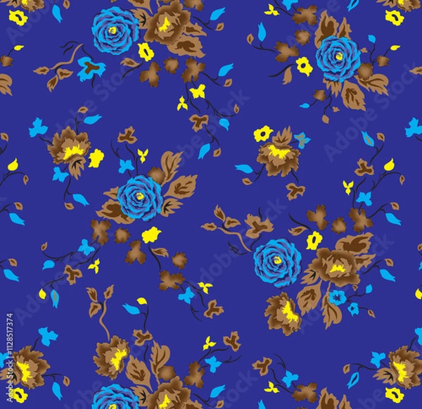 Fototapeta Seamless floral pattern with leaves ,botanical flowers with abstract allover design and background texture