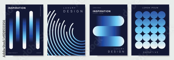 Fototapeta Blue gradient poster background vector set. Minimalist style cover template with perspective geometric prism shapes collection. Ideal design for social media, cover, banner, flyer.