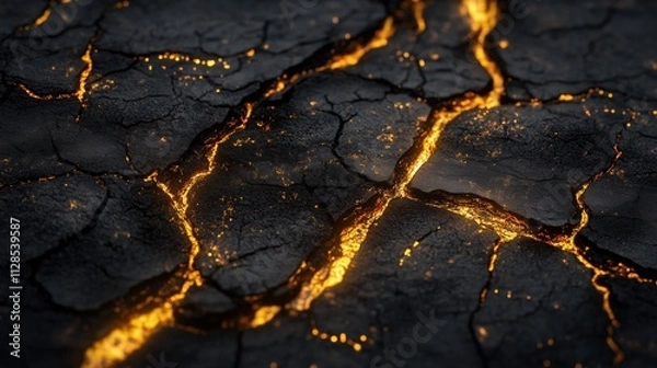 Obraz Risse mit goldenem Schimmer auf dunklem Boden