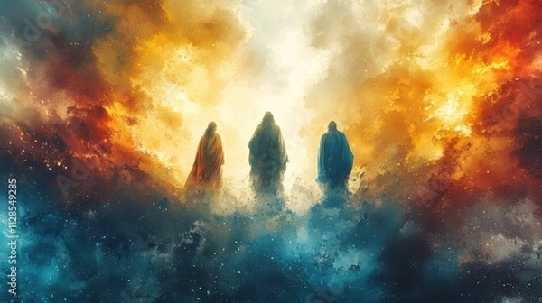 Obraz the greatest miracle transiguration of jesus jesus appearing with the prophet elijah and moses digital watercolor painting
