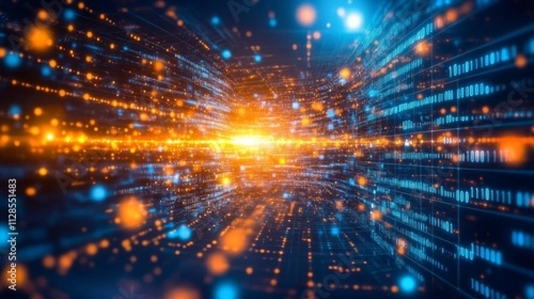 Obraz Futuristic Wave of Binary Code Particles, Digital 3D Wave Representing Technology and Data