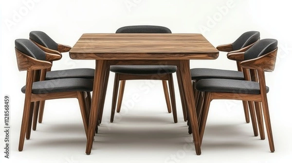 Fototapeta white background with an isolated modern dining table and chair wood and textiles kitchen table and chair