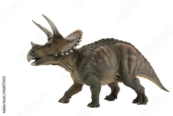 Fototapeta Triceratops dinosaurs toy isolated on white background with clipping path.