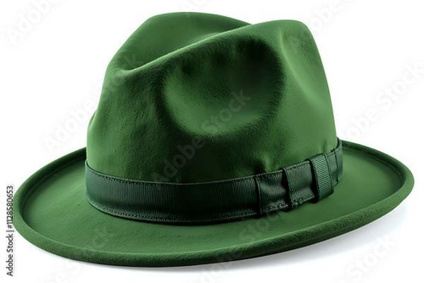 Obraz Classic Dark Green Fedora Hat on White Background with Textural Detail