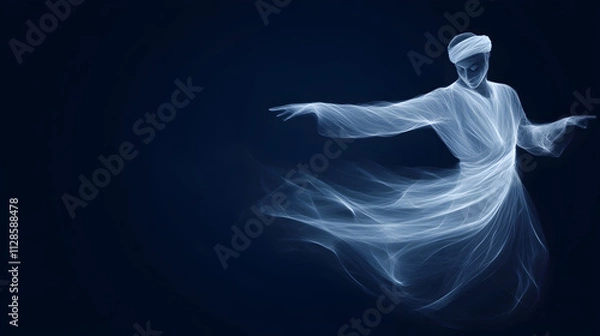 Fototapeta An abstract design of a Sufi whirling dervish, with flowing lines representing spiritual movement. Whirling dervish illustration.