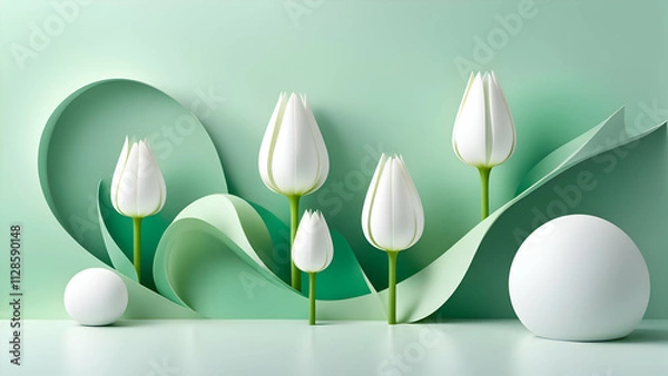Fototapeta A minimalist and calm 3D tulip abstract design representing the freshness of spring.