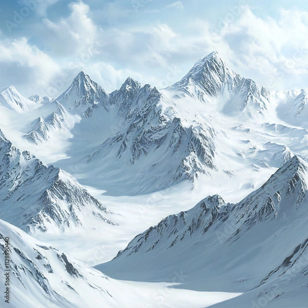 Obraz 一面真っ白の雪山の風景