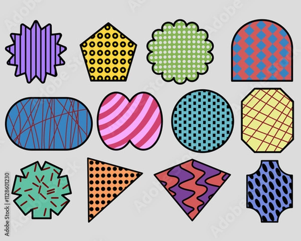 Fototapeta  Background with Various Paper Element. Pattern with paper cut pieces. Different shapes and hand drawn textures Shape abstract in trendy style vector background. Colored geometric shapes