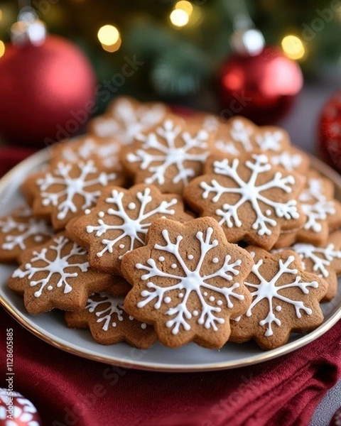 Fototapeta Baking Christmas Cheer A Plate of Gingerbread Cookies on a Red Napkin Festive Setting Holiday Delight