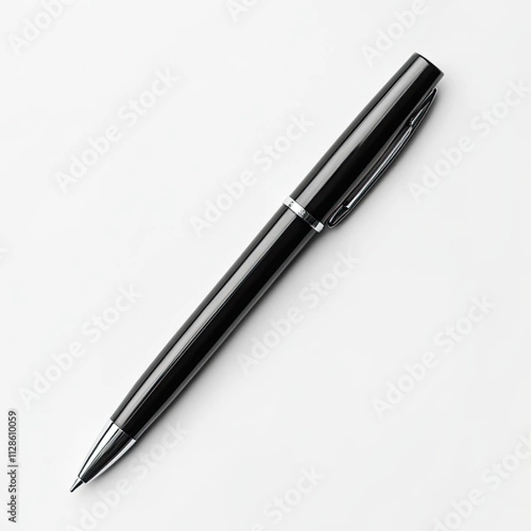 Fototapeta Black pen isolated on white background. Minimalistic close-up of a single pen on plain white background. AI generated image.