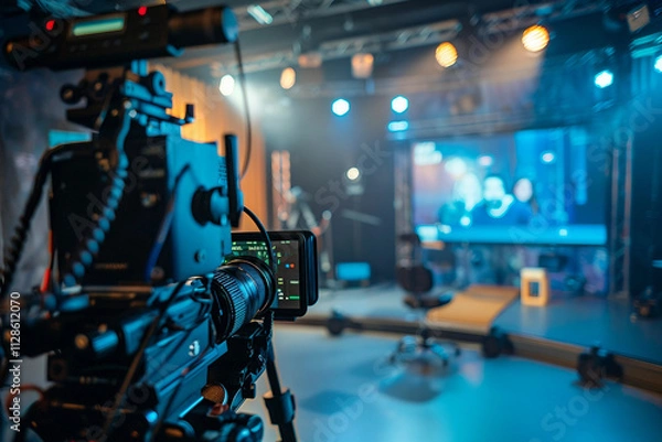 Fototapeta Generative AI Modern TV Studio for News with camera Reporting and Live Show