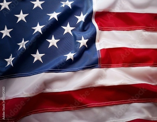 Obraz  A close up of the US flag waving in the wind for Memorial Day or 4th of July