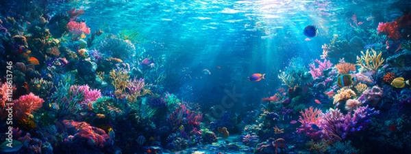Obraz Beautiful underwater world with fish. Selective focus.